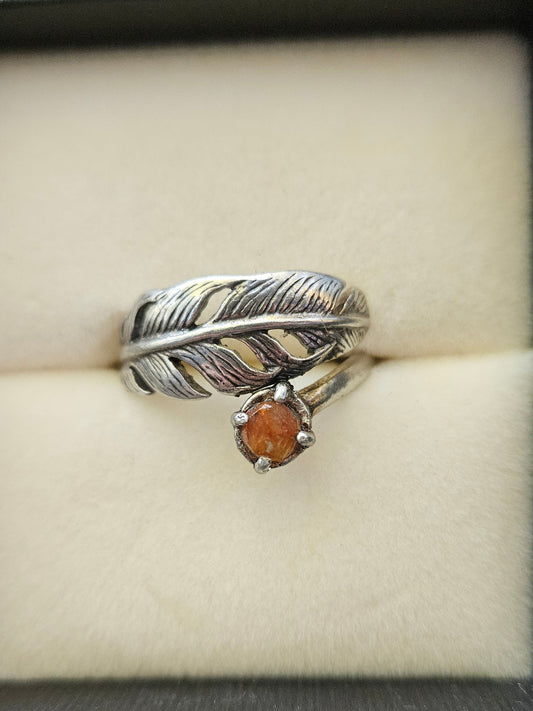 .925 Silver Feather Wulfenite Ring